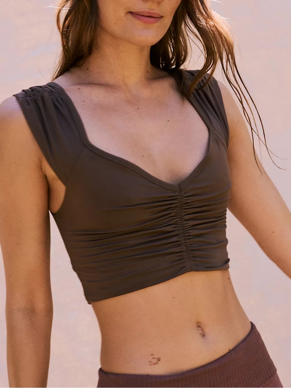 FP Movement by Free People Ruched Scoop Crop Top - Brown